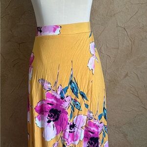 Charlotte Russe Yellow Maxi Skirt with Pink & Blue Floral Print